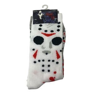 Friday the 13th Socks Men’s 4-10 Gray White Jason Voorhees Polyester Halloween